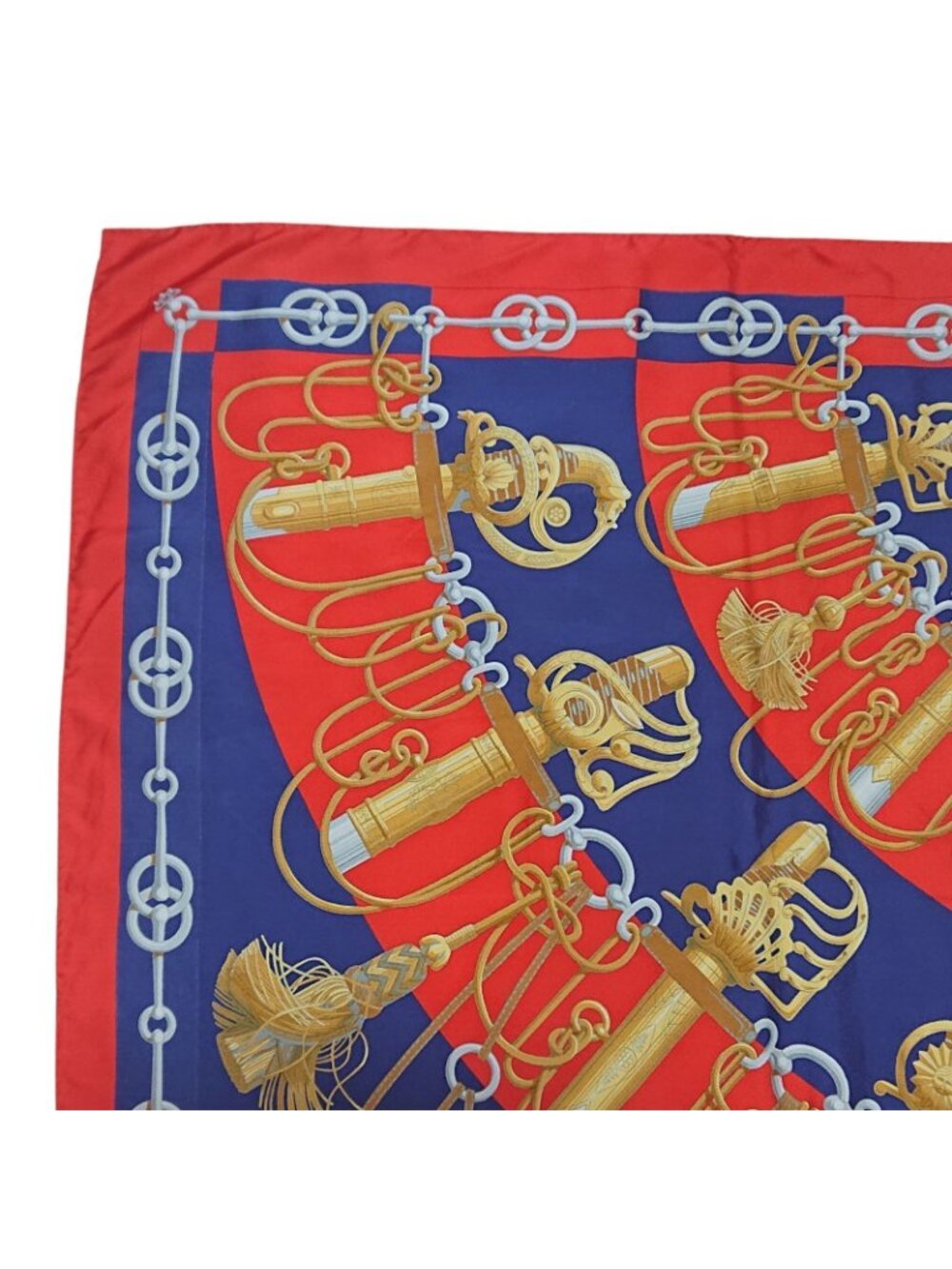 Hermes Carre 90 Cliquetis Silk Scarf Red Navy Gold - Picture 15 of 16